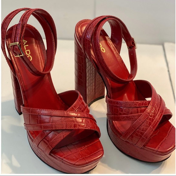 ALDO Dwaurith Red Platform Open Toe Heels - Picture 6 of 12